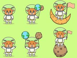 Vector Illustration of Cute Deer with an astronaut costume