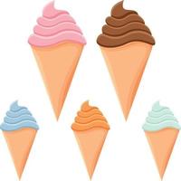 helado en cinco variedad de sabor aislado vector