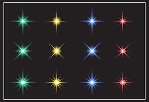 Icon set of starlights with multi colour and black background vector