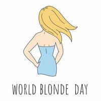 A beautiful girl with blonde hair and the inscription world Blonde day. vector