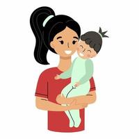 A mother holds a baby in her arms. Mother and daughter. Motherhood and parenting. vector