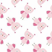 Seamless pattern with pink owls. Owl on a white background. Endless background for printing on fabric, textiles and packaging paper. vector