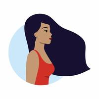 una hermosa joven de piel oscura y cabello largo. ilustración vectorial sobre el tema de la belleza y la moda. vector