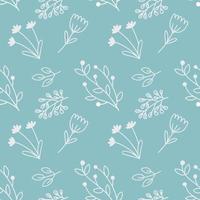 Blue seamless pattern with doodle style plant branches. Background for sewing clothes and printing on fabric. vector