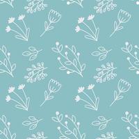 Blue seamless pattern with doodle style plant branches. Background for sewing clothes and printing on fabric. vector