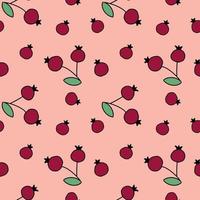 Seamless pattern with red rose hips on pink background. Endless wallpaper for printing on fabric and textiles. vector