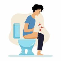 Young man is sitting on  toilet. Problems with constipation and digestion. vector