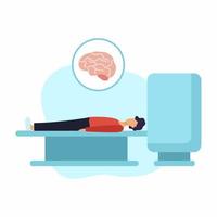 Man does  brain tomogram.  MRI machine for radiography and tomography. Medical examination of  body. vector