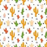 cactus brillante sobre fondo blanco. patrón sin costuras para coser ropa infantil e imprimir en tela. ilustración vectorial en estilo doodle. vector