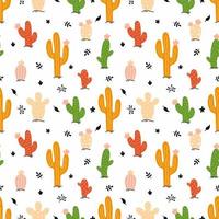 Bright cactus on white background. Seamless pattern for sewing children's clothing and printing on fabric. Vector illustration in doodle style.