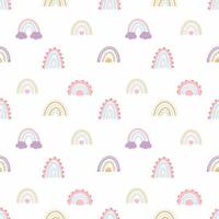 Seamless pattern with rainbow in doodle style. Set for decorating children room. Background for sewing baby clothing, printing on fabric and packaging paper. vector