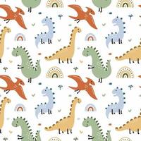 patrón sin fisuras con dinosaurio y pterodáctilo. animales prehistóricos. Fondo para coser ropa infantil, impresión en tela y papel de embalaje. vector