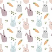 Cute rabbit and carrot indoodle style. Seamless pattern for sewing children clothing and printing on fabric. vector