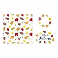 Seamless pattern with autumn leaves. Round frame. Inscription Hello, autumn. vector