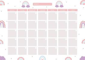 plan de negocios por mes. calendario universal para notas. lista de quehaceres. horario para cada día. vector