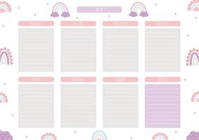 Schedule of tasks for week. Poster in a4 format. Planner for notes. To-do list. vector