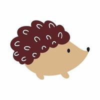 Cute hedgehog in style of doodle. Vector sticker with forest animal. Cartoon illustration for children books and printing on clothes.