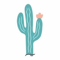 Cute cactus with  flower on  white background. Vector drawing in  doodle style.