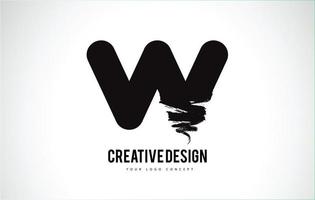 W Letter Logo Design Brush Paint Stroke. Artistic Black Paintbrush Stroke. vector