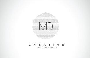 MD M D Logo Design with Black and White Creative Text Letter Vector. vector
