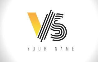 VS Black Lines Letter Logo. Creative Line Letters Vector Template.