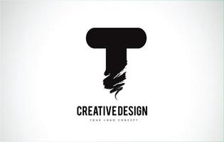 T Letter Logo Design Brush Paint Stroke. Artistic Black Paintbrush Stroke. vector