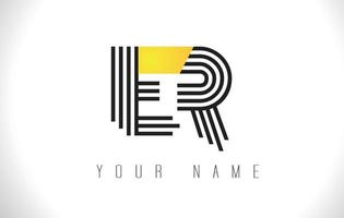 ER Black Lines Letter Logo. Creative Line Letters Vector Template.