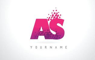 AS A S Letter Logo with Pink Purple Color and Particles Dots Design. vector