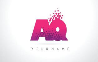 AQ A Q Letter Logo with Pink Purple Color and Particles Dots Design. vector