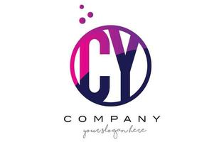 CY C Y Circle Letter Logo Design with Purple Dots Bubbles vector