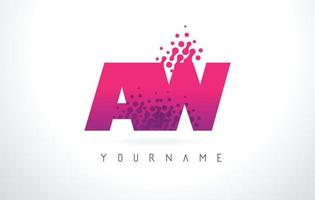 Logotipo de letra aw aw con diseño de puntos de partículas y color rosa púrpura. vector