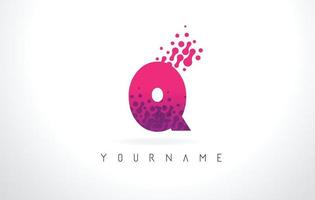 Q Letter Logo with Pink Purple Color and Particles Dots Design. vector