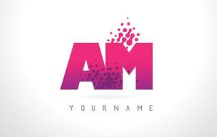 AM A M Letter Logo with Pink Purple Color and Particles Dots Design. vector