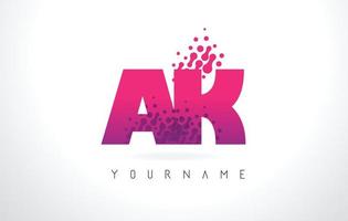 AK A K Letter Logo with Pink Purple Color and Particles Dots Design. vector