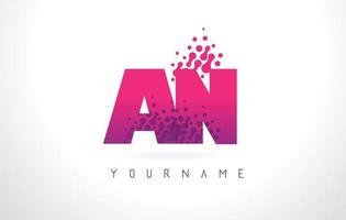 AN A N Letter Logo with Pink Purple Color and Particles Dots Design. vector