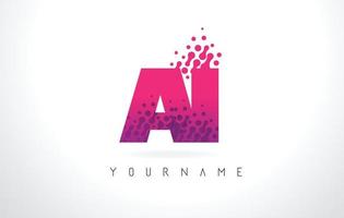 AI A I Letter Logo with Pink Purple Color and Particles Dots Design. vector