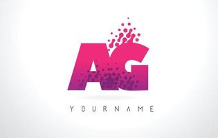 AG A G Letter Logo with Pink Purple Color and Particles Dots Design. vector