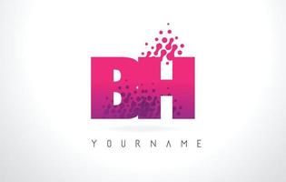 BH B H Letter Logo with Pink Purple Color and Particles Dots Design. vector