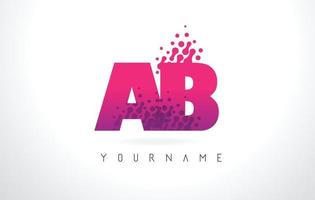 AB A B Letter Logo with Pink Purple Color and Particles Dots Design. vector