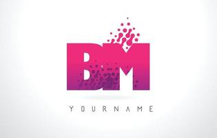 BM B M Letter Logo with Pink Purple Color and Particles Dots Design. vector