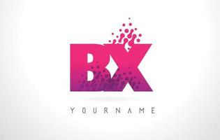 BX B X Letter Logo with Pink Purple Color and Particles Dots Design. vector