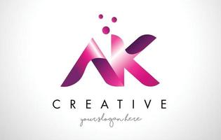 Diseño de logotipo de letra ak con colores morados y puntos. vector