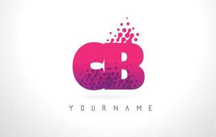 Logotipo de letra cb cb con diseño de puntos de partículas y color rosa púrpura. vector