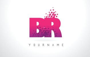 BR B R Letter Logo with Pink Purple Color and Particles Dots Design. vector