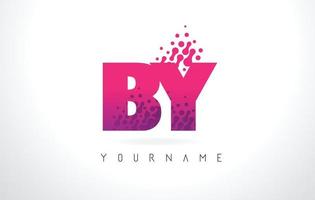 BY B Y Letter Logo with Pink Purple Color and Particles Dots Design. vector