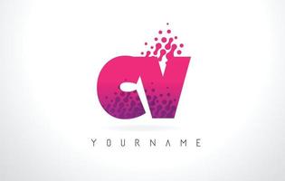 CV C V Letter Logo with Pink Purple Color and Particles Dots Design. vector