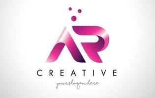 AR Letter Logo Design with Purple Colors and Dots vector