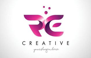 RE Letter Logo Design with Purple Colors and Dots vector