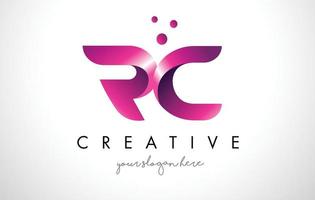 Diseño de logotipo de letra rc con colores morados y puntos. vector