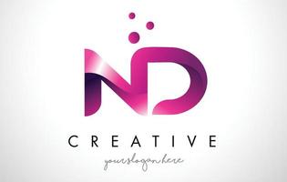 Diseño de logotipo de letra nd con colores morados y puntos. vector